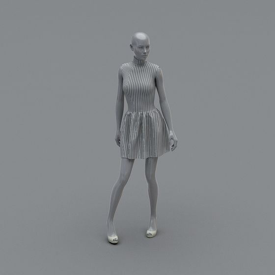 Elegant Low-Poly Female Model in Grey Dress 3D model