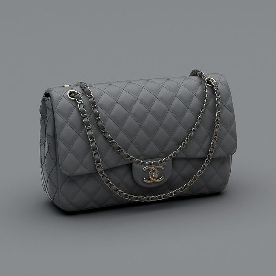Elegant Gray Handbag 3D model with Gold Chain