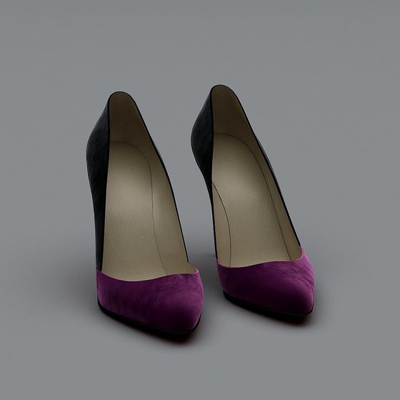 Elegant Purple Suede High Heel Shoes 3D model