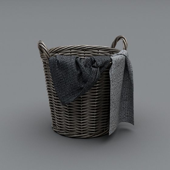 Detailed Low-Poly 3D Woven Basket Model