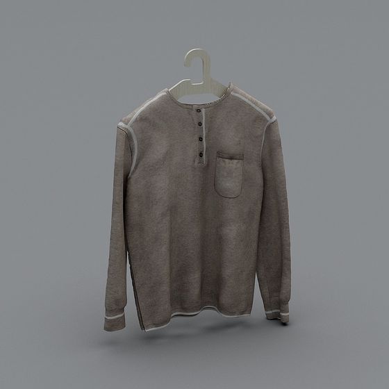 Vintage Henley Long Sleeve T-Shirt 3D model