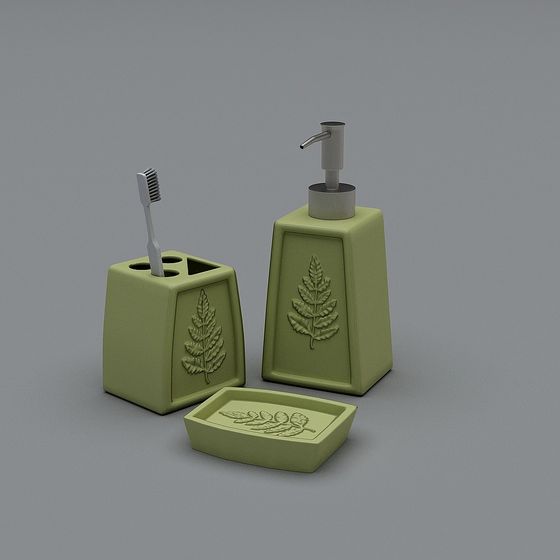 Low-Poly Green Bathroom Accessories 3D model