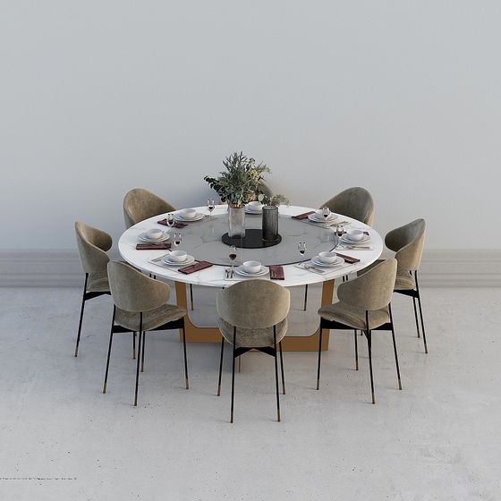 Chic Round Table and Chair Set 3D model for Modern Interiors