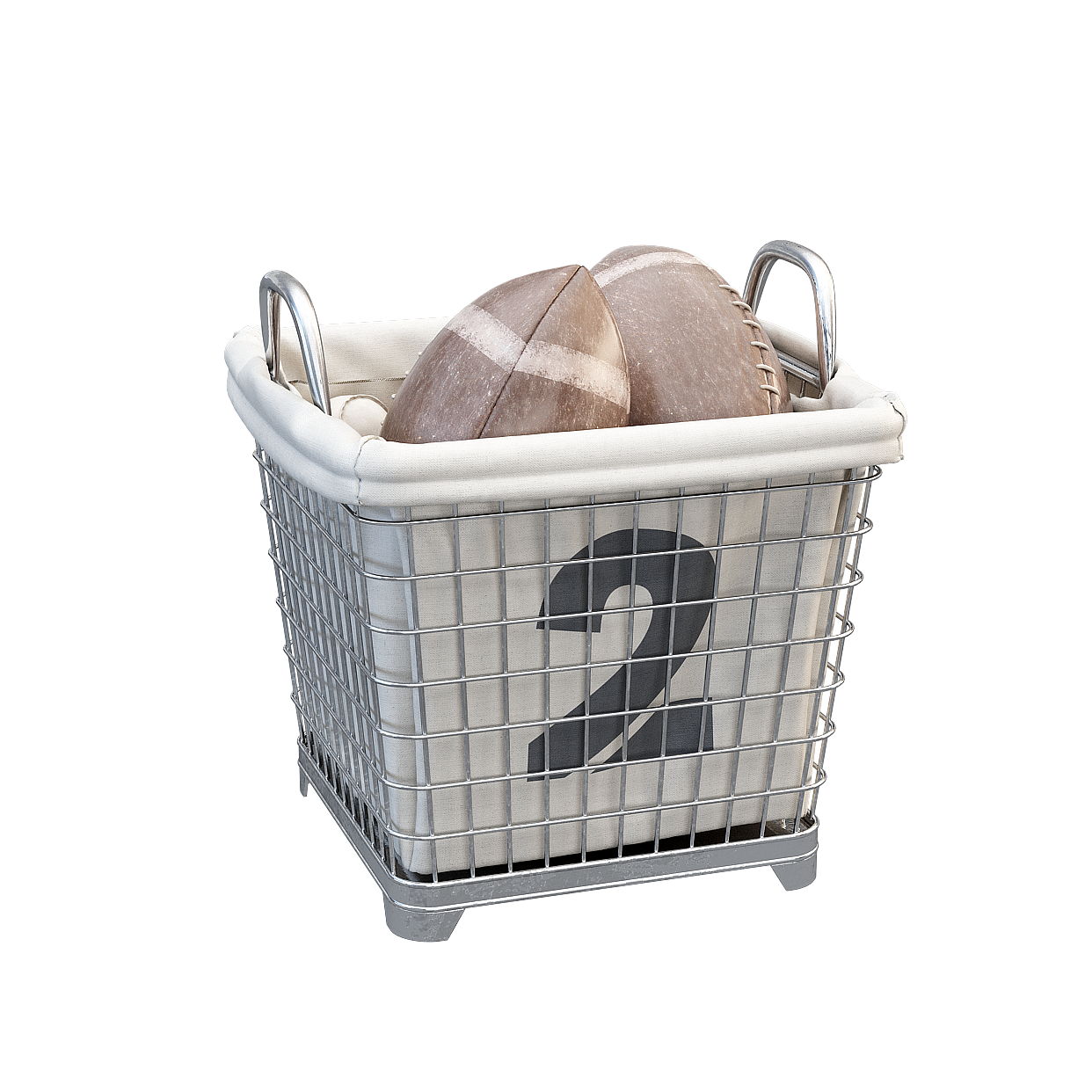 Vintage Metal Basket 3D Model with Football – Low-Poly Design