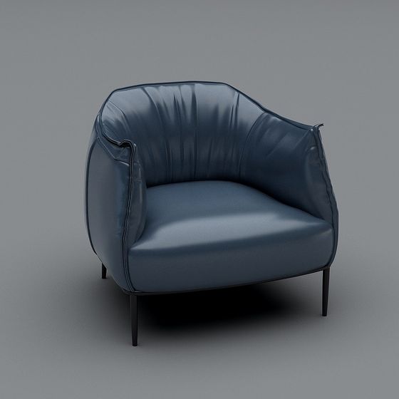 Stylish Blue Leather Sofa 3D model