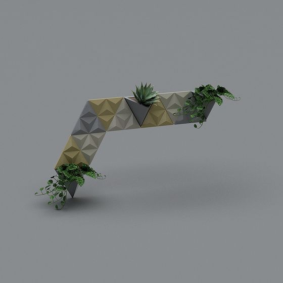 Stylish Low-Polygon Plant Wall 3D model