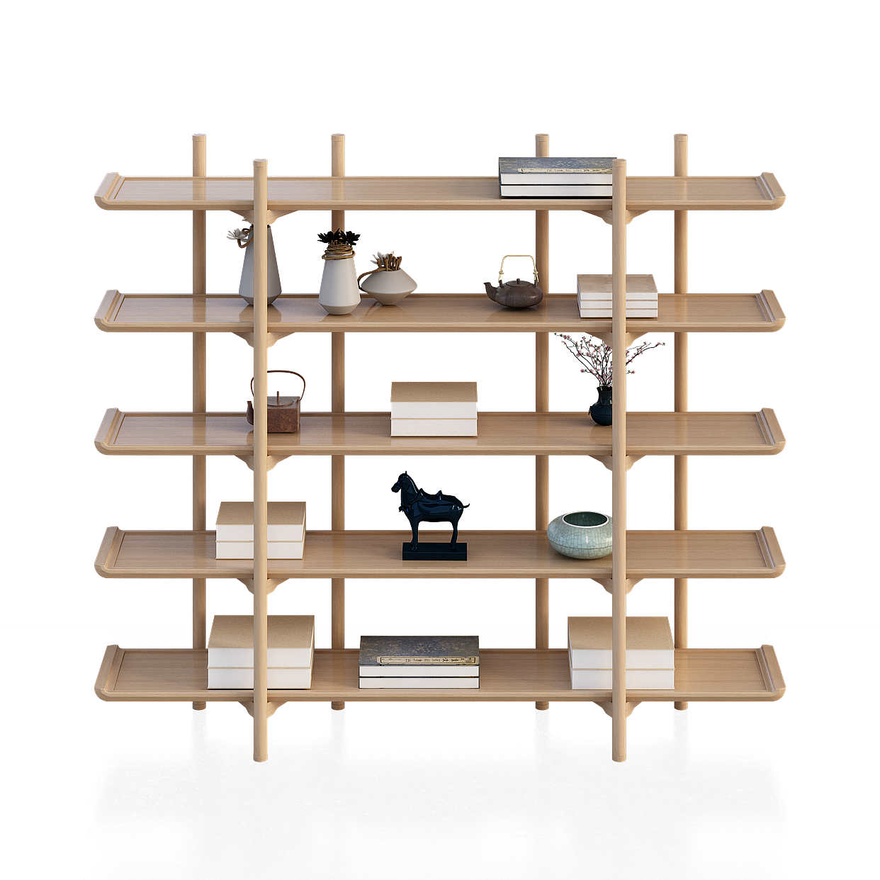 Modern Minimalist Bookshelf 3D Model – Wooden Shelving