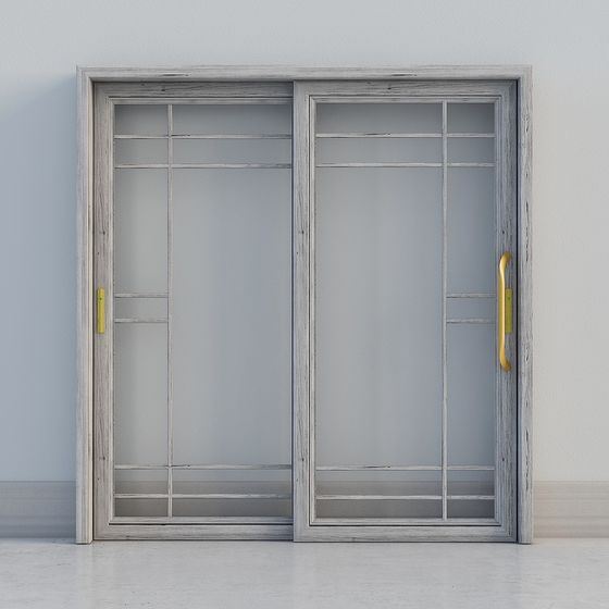 Sleek Gray Wooden Sliding Door 3D model
