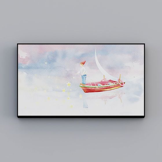 Colorful Low Poly Boat 3D Model in a Dreamy Watercolor World
