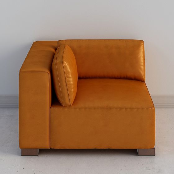 Stylish Low-Poly Orange Leather Sofa 3D model