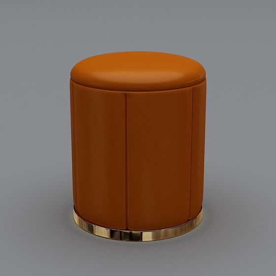 Stylish Round Leather Stool 3D model