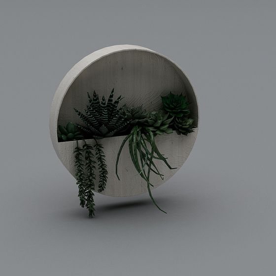 Stylish Low-Poly Round Window Plant Wall 3D Model