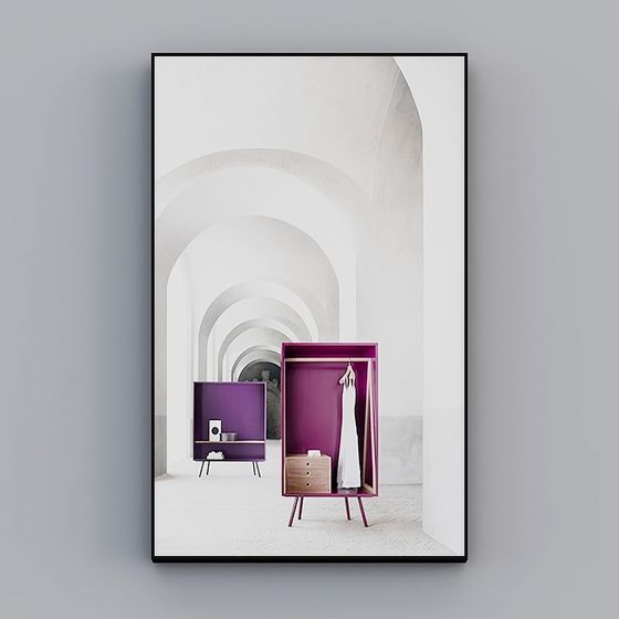 Unique Low-Polygon Art 3D Model with Purple Furniture