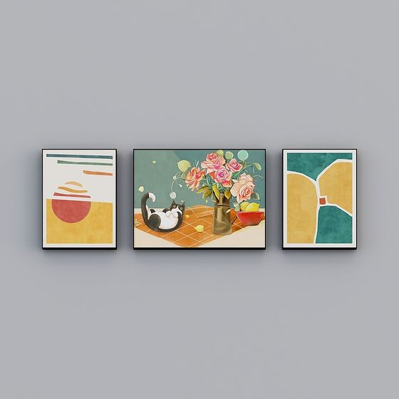 Artistic Cat and Flowers 3D model for Creative Projects