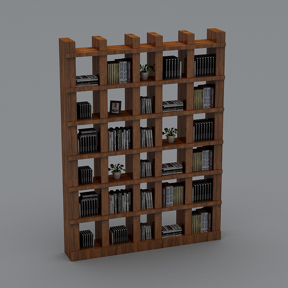 Stylish Low-Poly Bookshelf 3D model