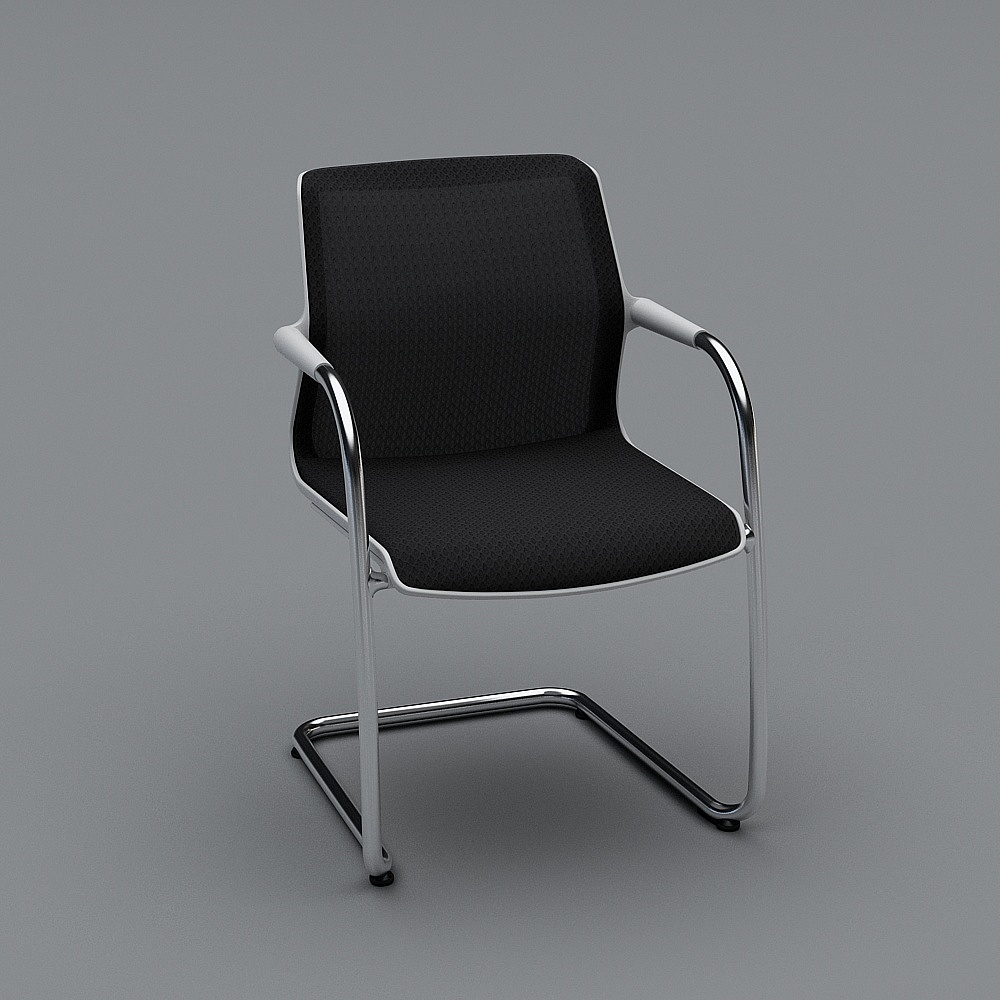 Modern black fabric office chair with chrome frame on grey background