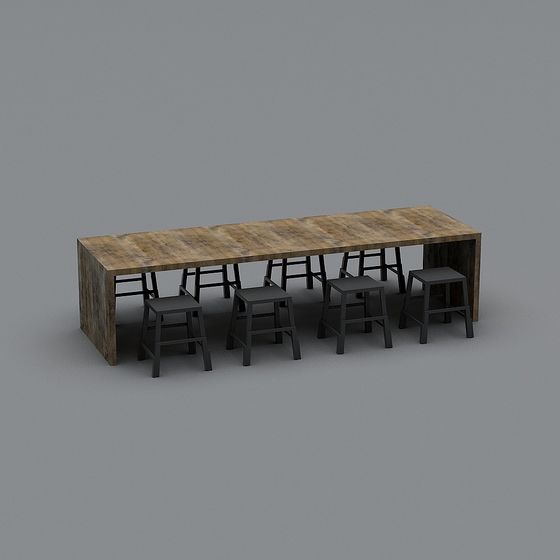 Industrial Style Meeting Table and Bar Stool Set 3D model