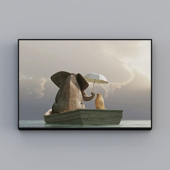 Elephant and Puppy 3D model on Tranquil Lake