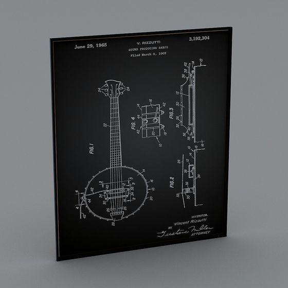 Vincent Rizzutti's Sound Producing Banjo Patent 3D Model