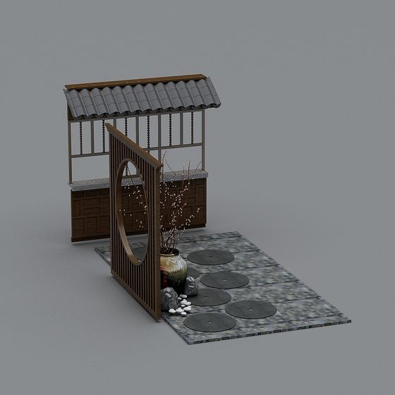 Zen Pavilion 3D model with Low-Polygon Design