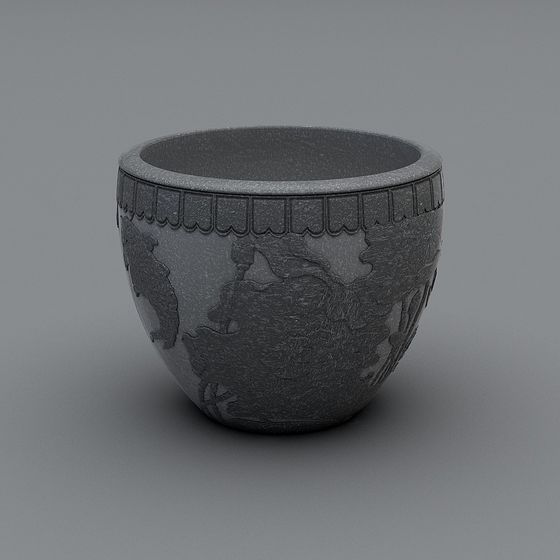 Ancient Stone Carved Planter 3D model