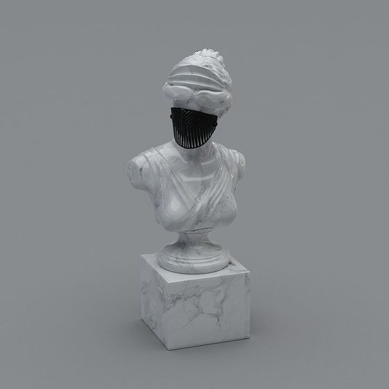 3D Model: Marble Bust with Modern Mask