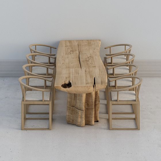 Natural Chair and Dining Table 3D model