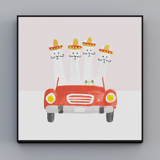 Llama Parade Low-Poly 3D Model with Vintage Car