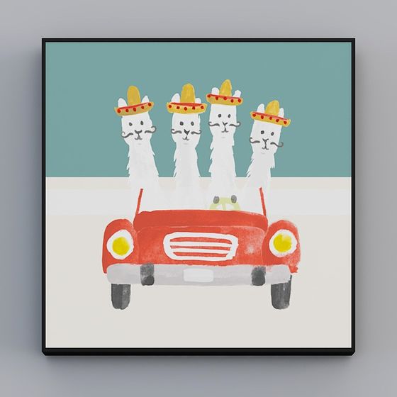 Llama Parade in a Classic Car 3D model for Creative Projects