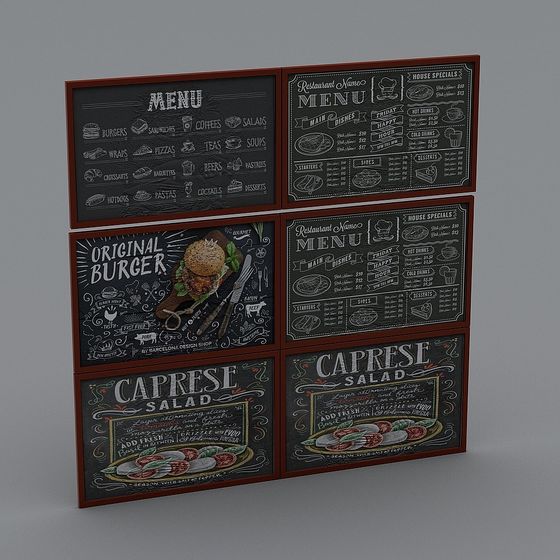 Vintage Blackboard Menu 3D Model