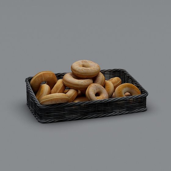 Delicious Donuts in Woven Basket 3D model