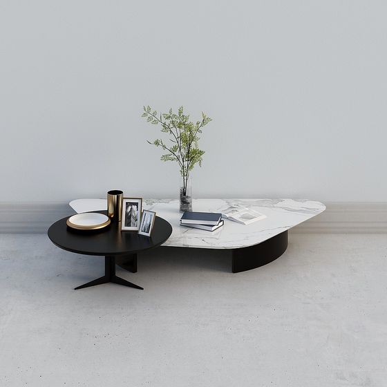 Black Fabric Corner Sofa and Coffee Table Combination 3D Model
