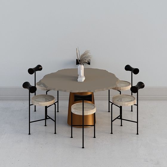 Stylish Round Table and Four Chairs 3D model