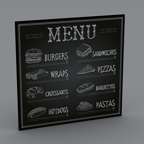 Retro-Modern Blackboard Menu Board 3D model