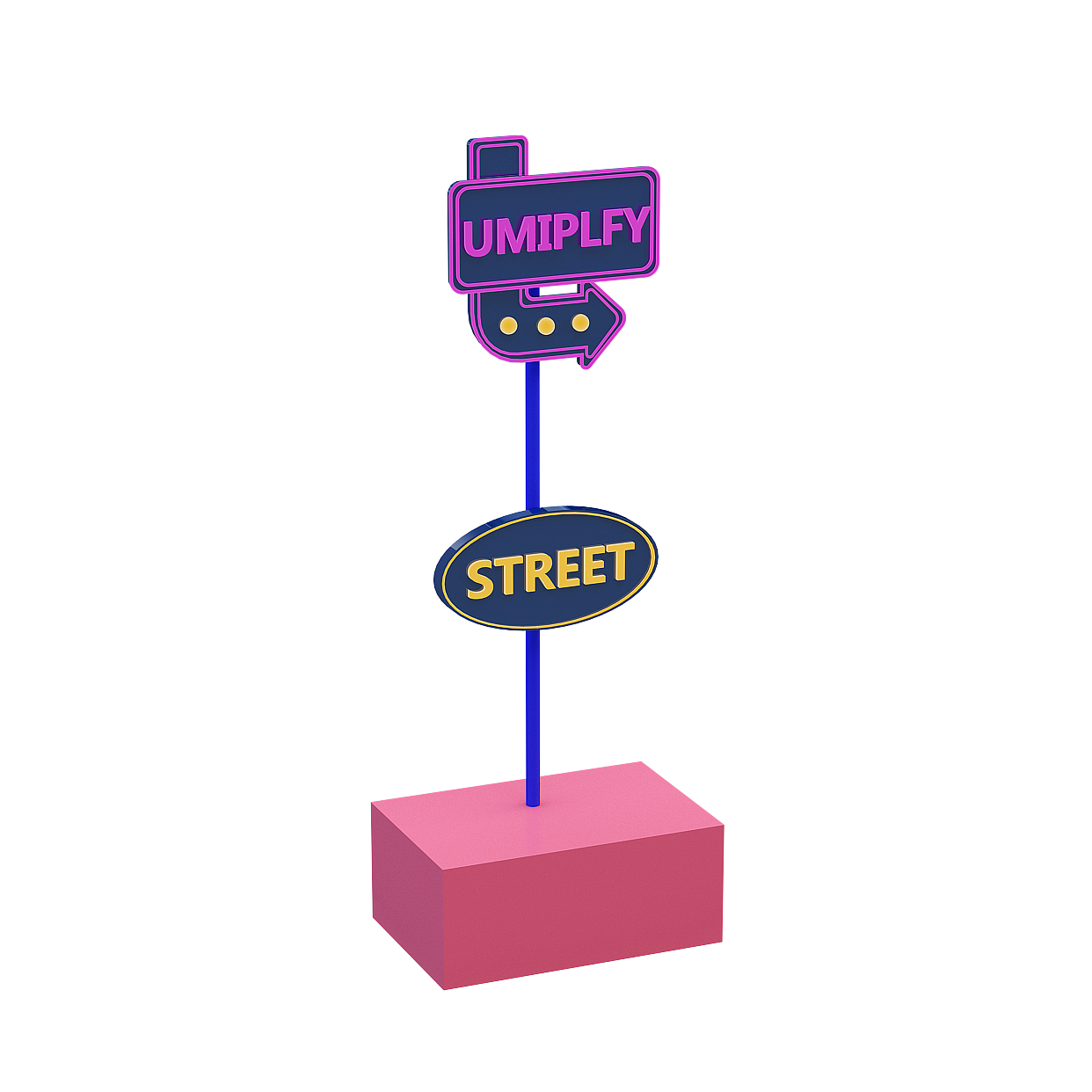 Retro Umiplfy Street Sign 3D Model – Low-Poly Urban Style