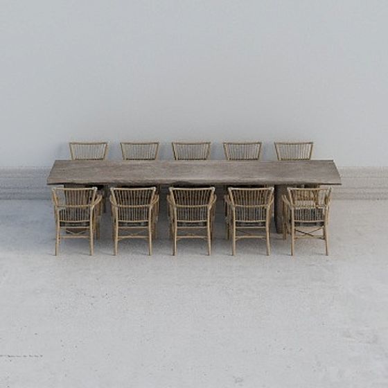 Rustic Conference Table and Chairs 3D Model for Designers