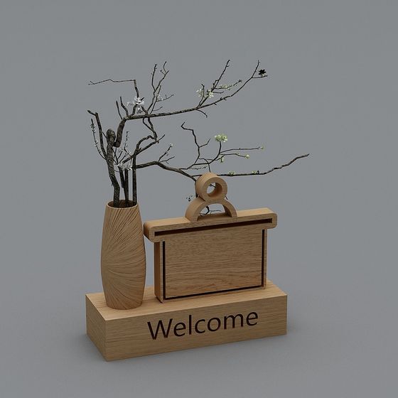 Welcome Sign and Vase Combination 3D model