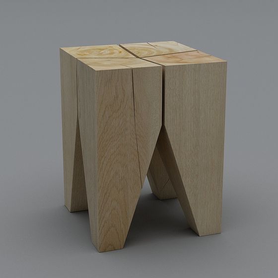 Wooden Cube Stool 3D Model