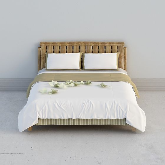 Modern Wooden Bed 3D model for Cozy Spaces