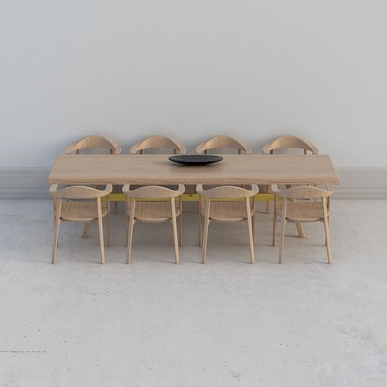 Long Table and Chairs Set 3D model