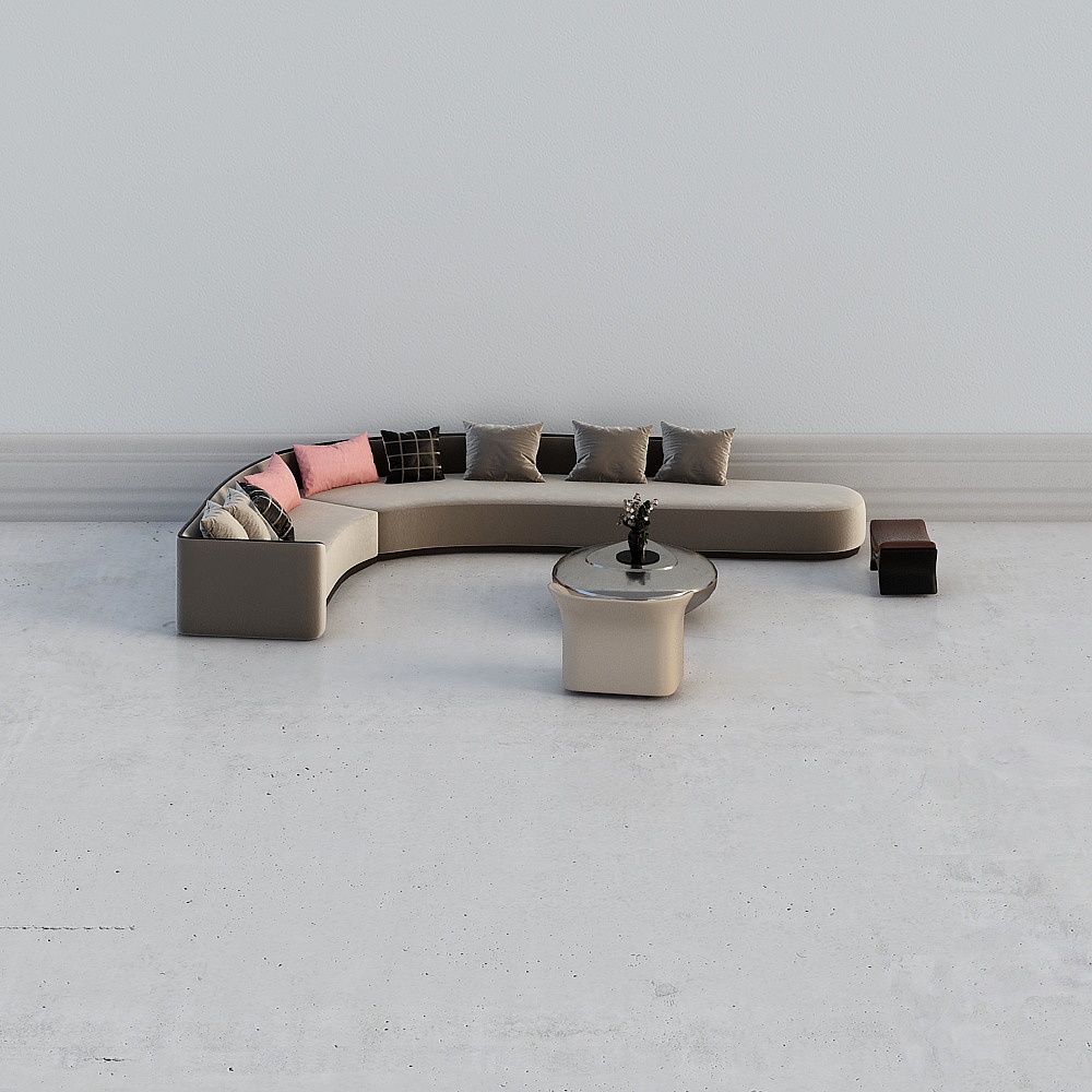 Curved Sofa and Coffee Table Combination 3D model