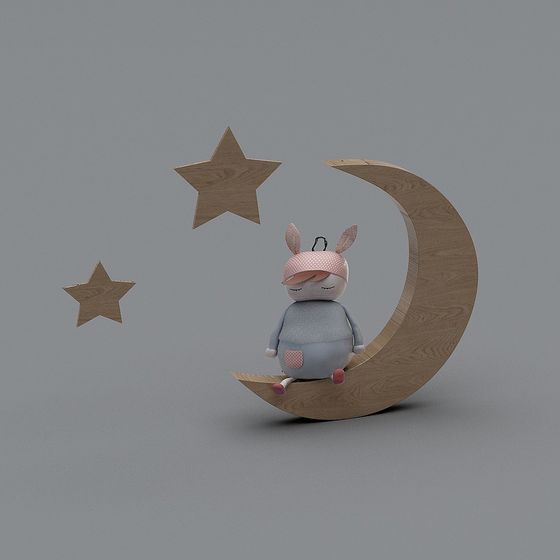 Adorable Rabbit on Crescent Moon 3D model