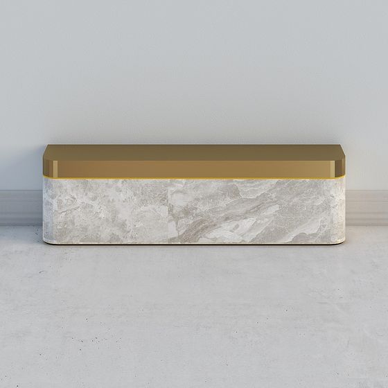 Elegant Marble Gold-Trim Bench 3D model