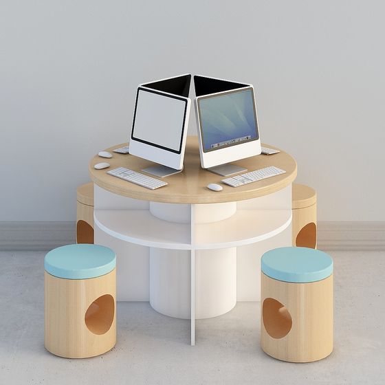 Round Table Workstation 3D model