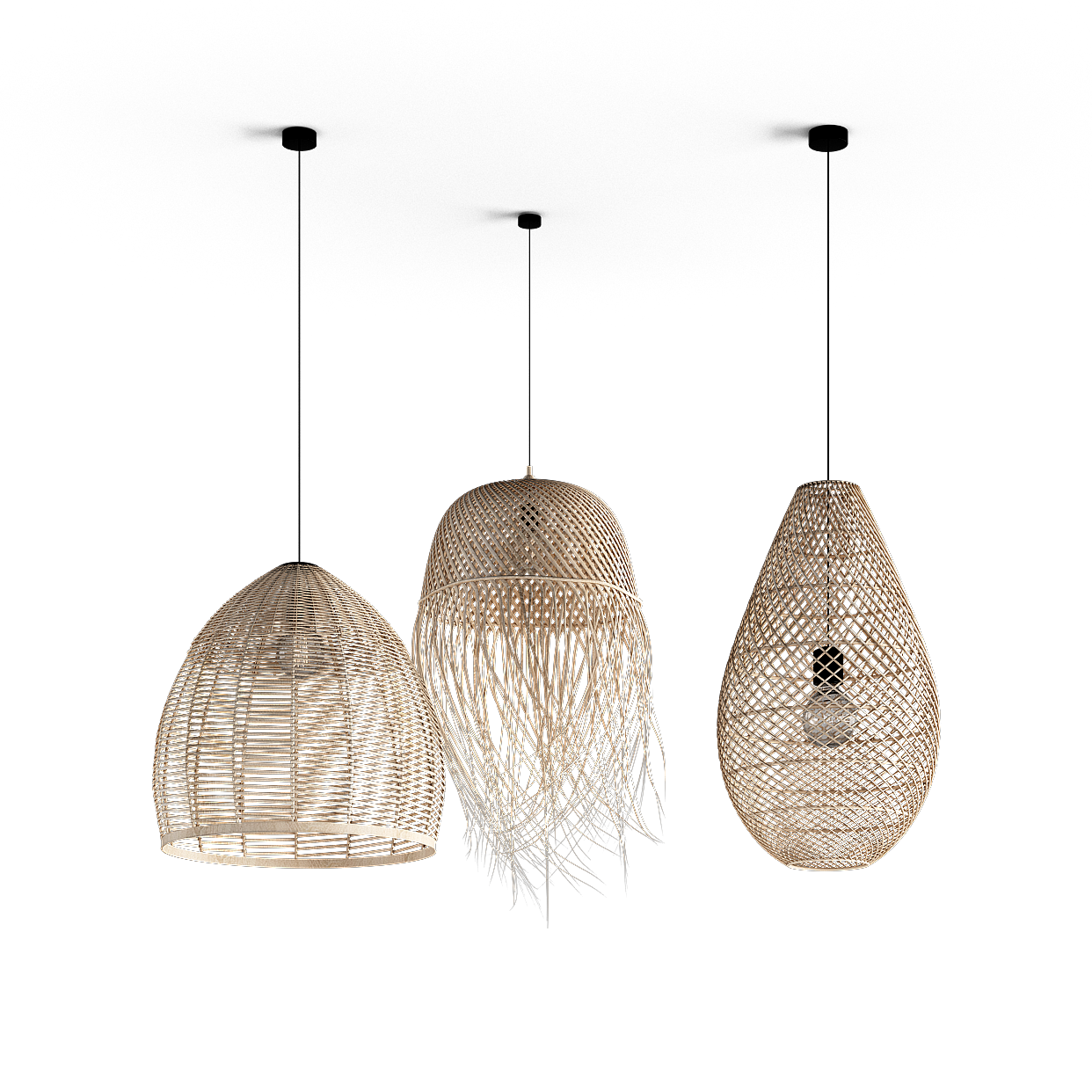 Woven Pendant Lights 3D Model – Natural Rattan Pendant