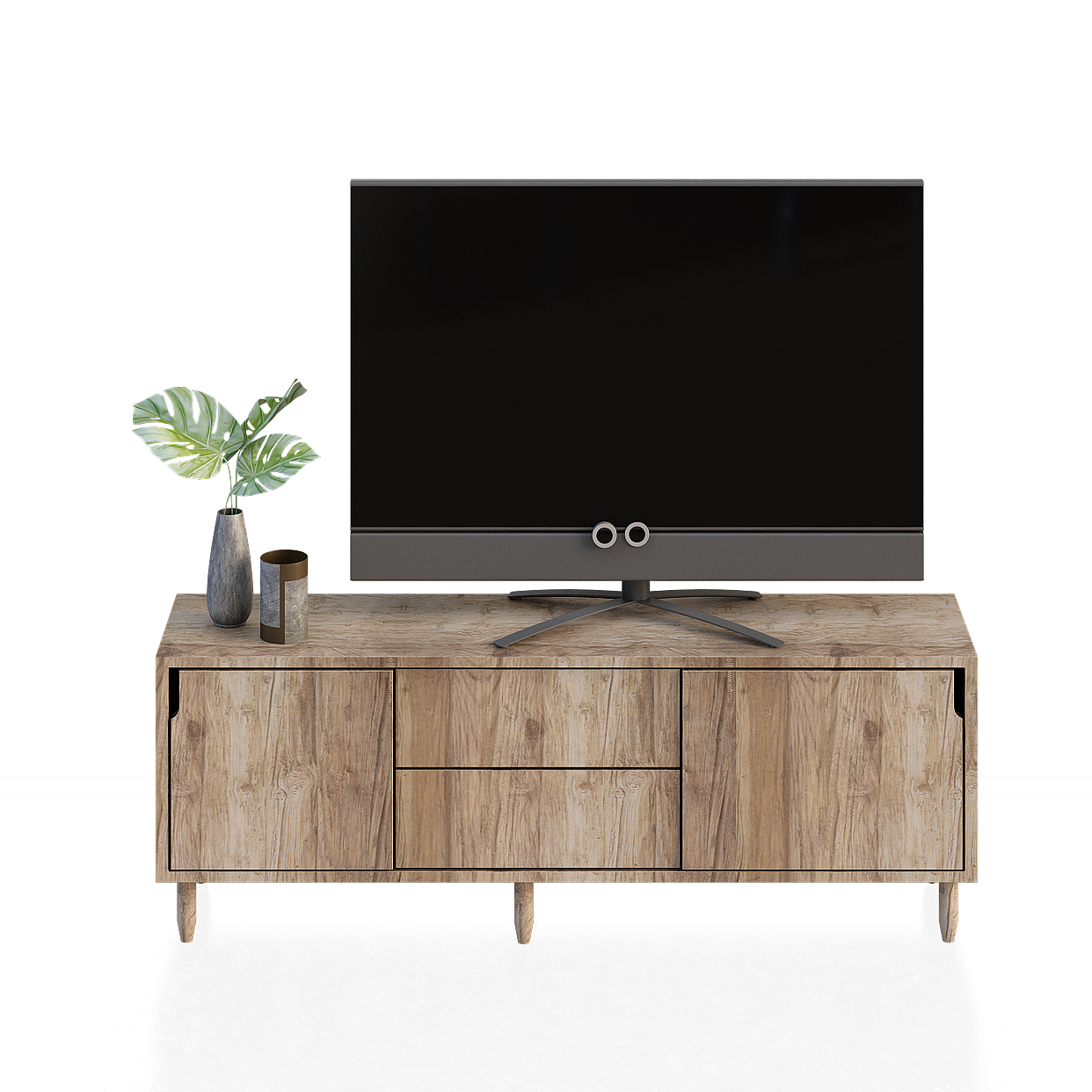 Modern Low-Poly TV Cabinet 3D Model – Wood and Metal