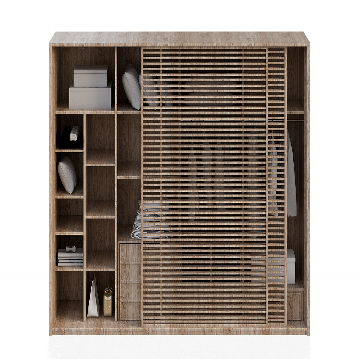 Stylish Low-Poly Wardrobe 3D Model – Natural Wood Texture