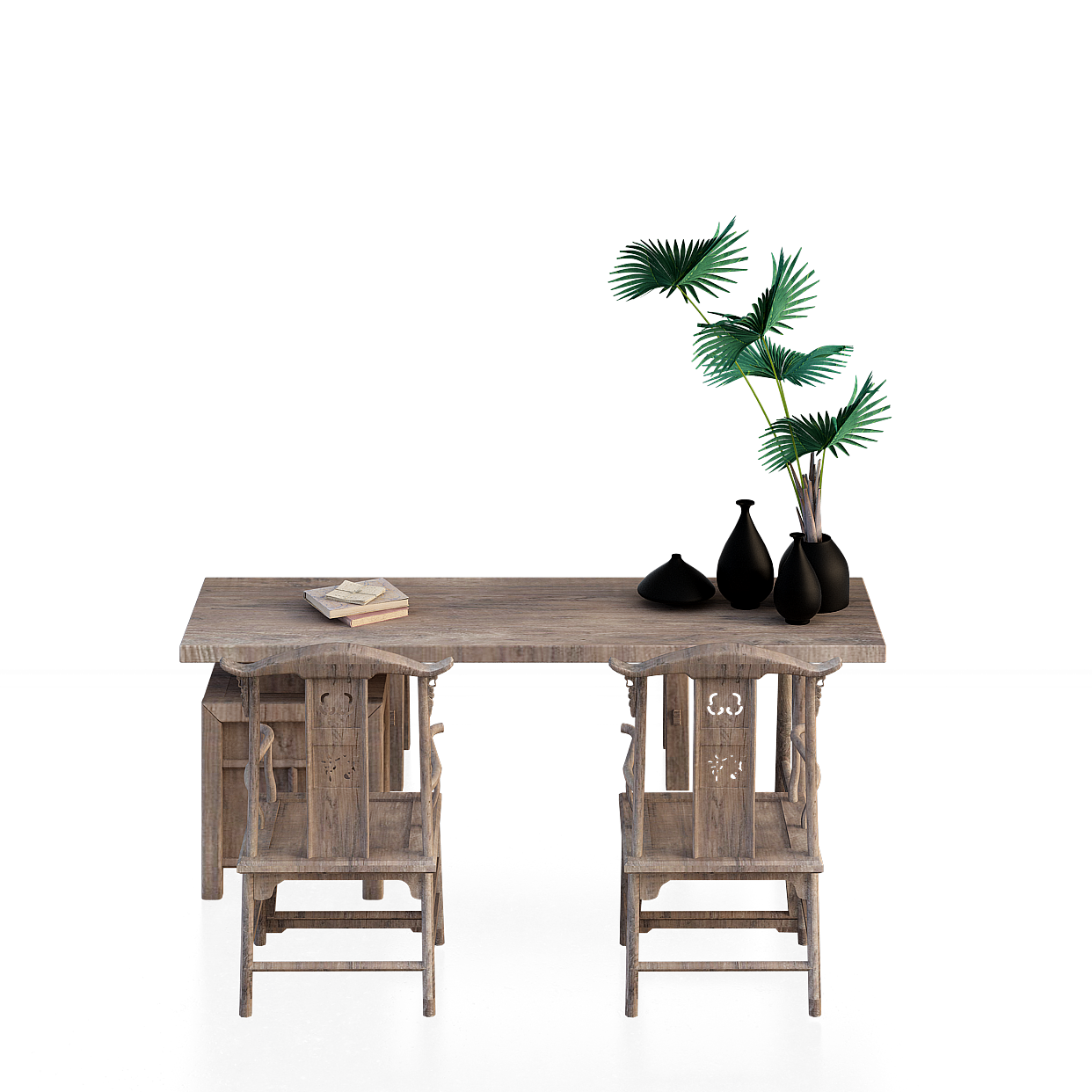 Vintage Wooden Table and Chair Set – Low-Poly Wood Design