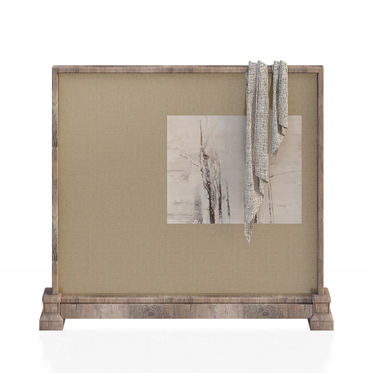 Low-Poly Screen 3D Model – Beige Linen & Wood Frame