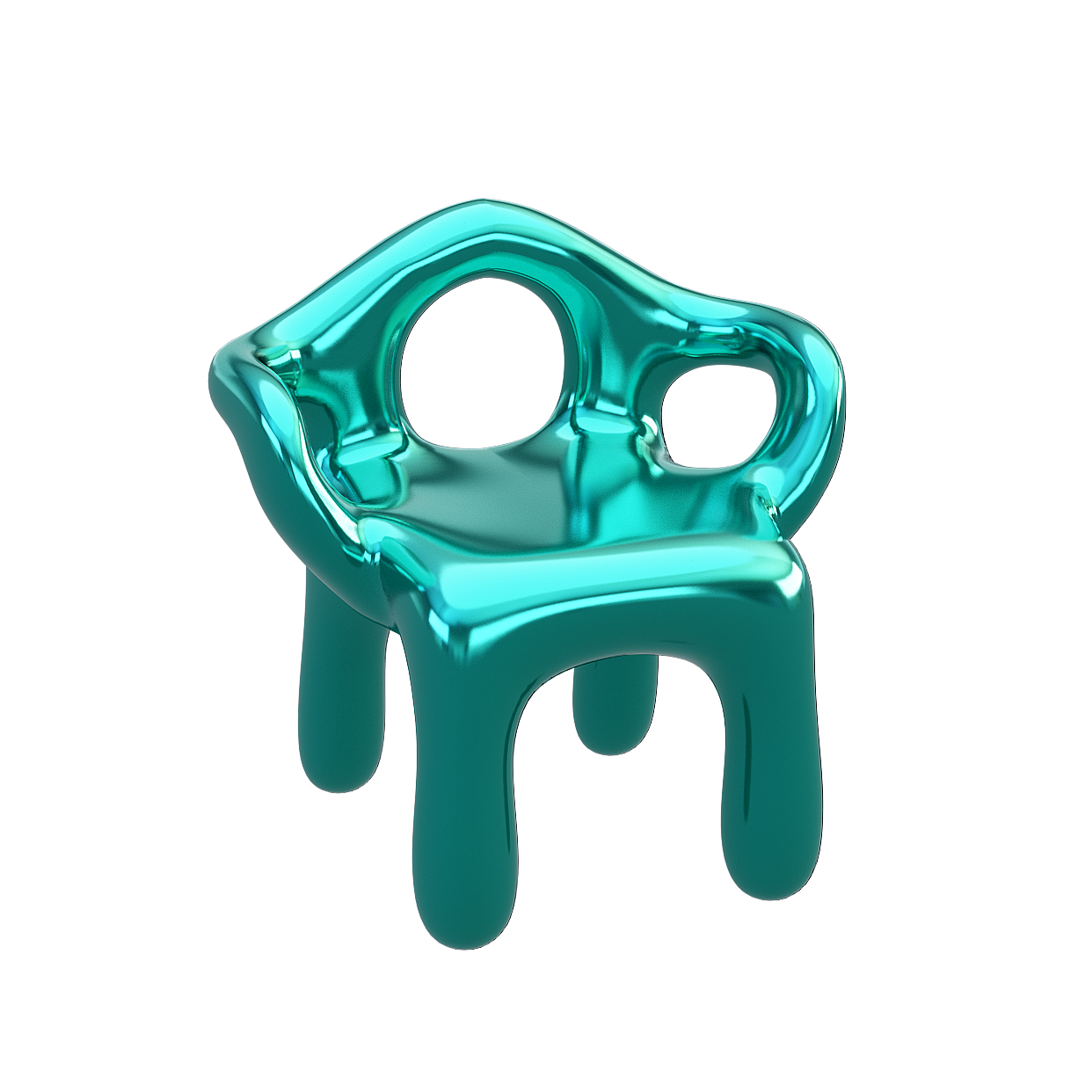 Futuristic Melt Chair 3D Model – Teal Metallic Design
